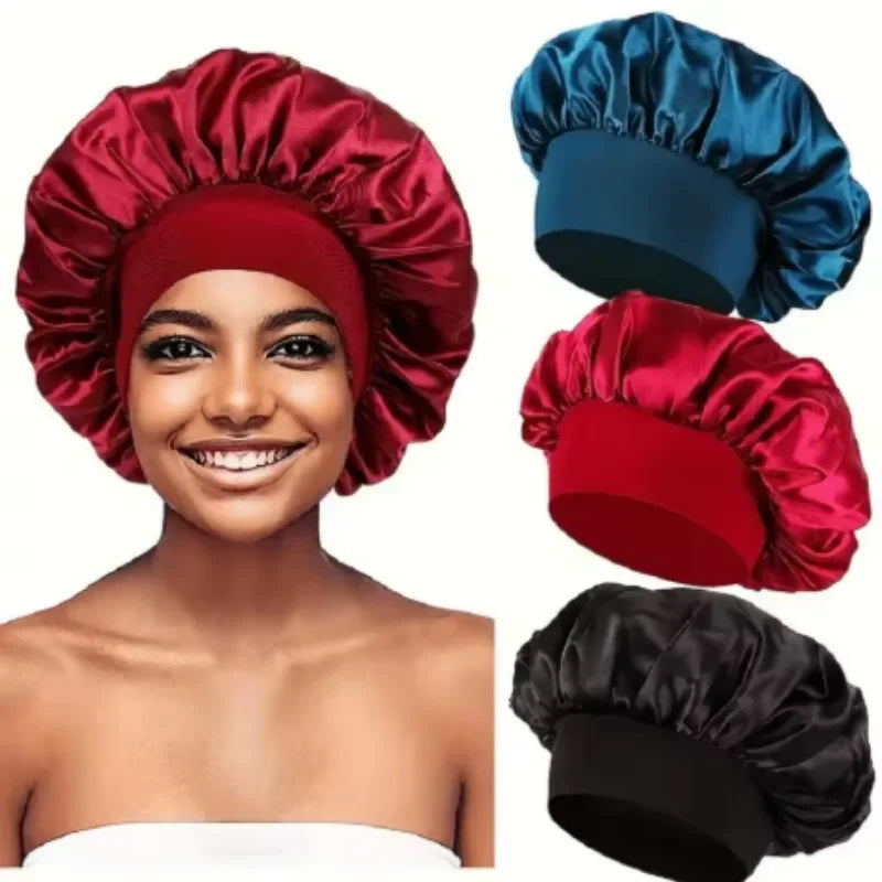 Elastic Wide Band Satin Hair Bonnet