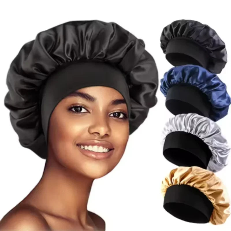 Elastic Wide Band Satin Hair Bonnet