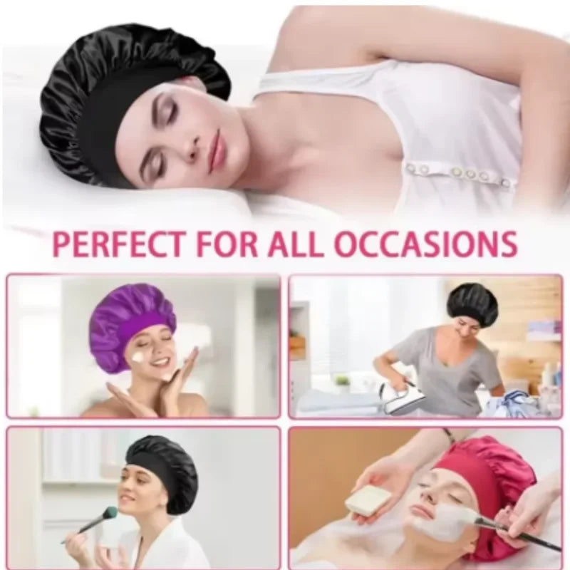 Elastic Wide Band Satin Hair Bonnet