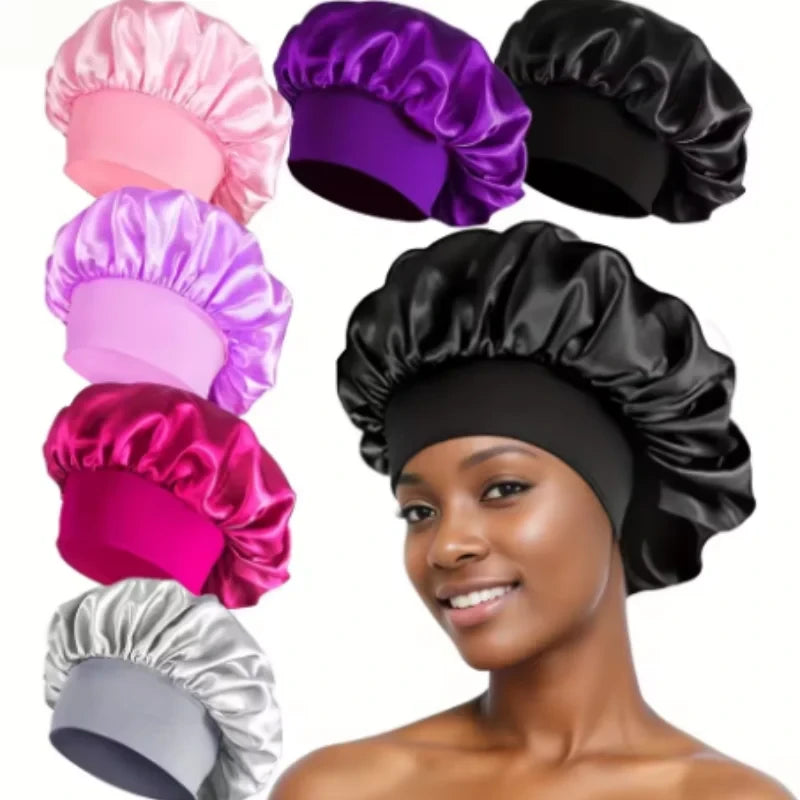 Elastic Wide Band Satin Hair Bonnet