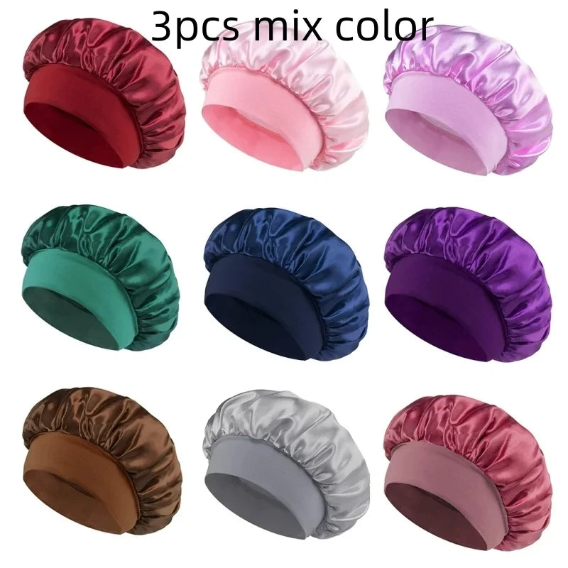 Elastic Wide Band Satin Hair Bonnet