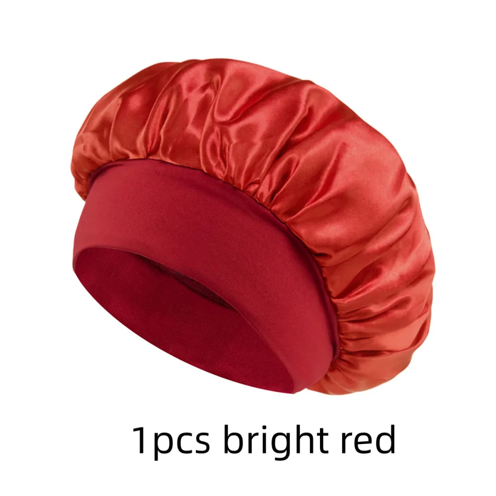 Elastic Wide Band Satin Hair Bonnet
