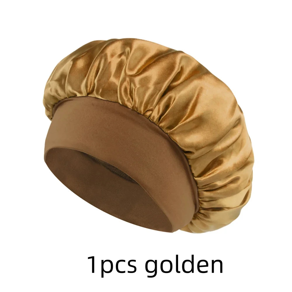 Elastic Wide Band Satin Hair Bonnet
