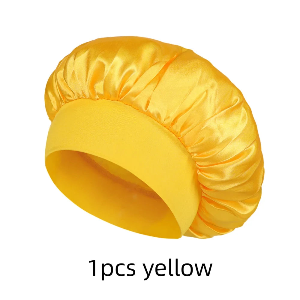 Elastic Wide Band Satin Hair Bonnet