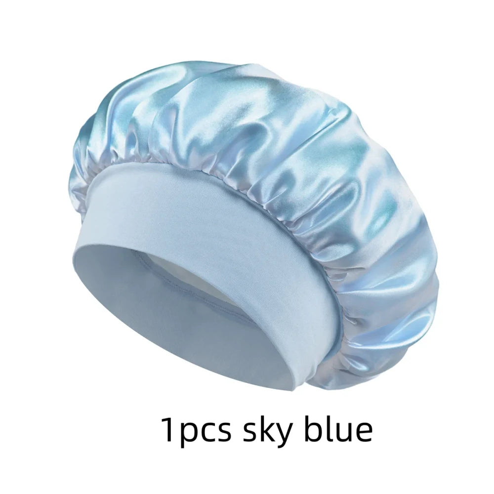 Elastic Wide Band Satin Hair Bonnet