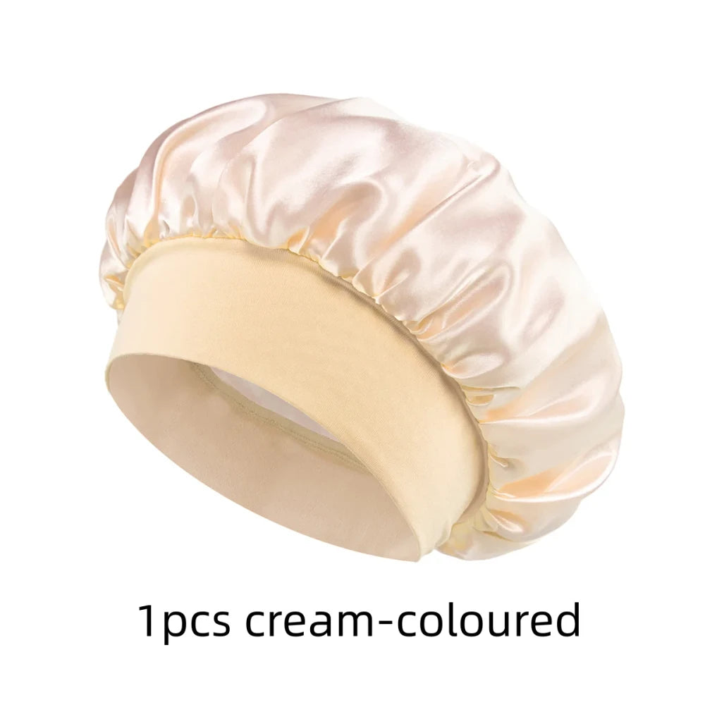Elastic Wide Band Satin Hair Bonnet