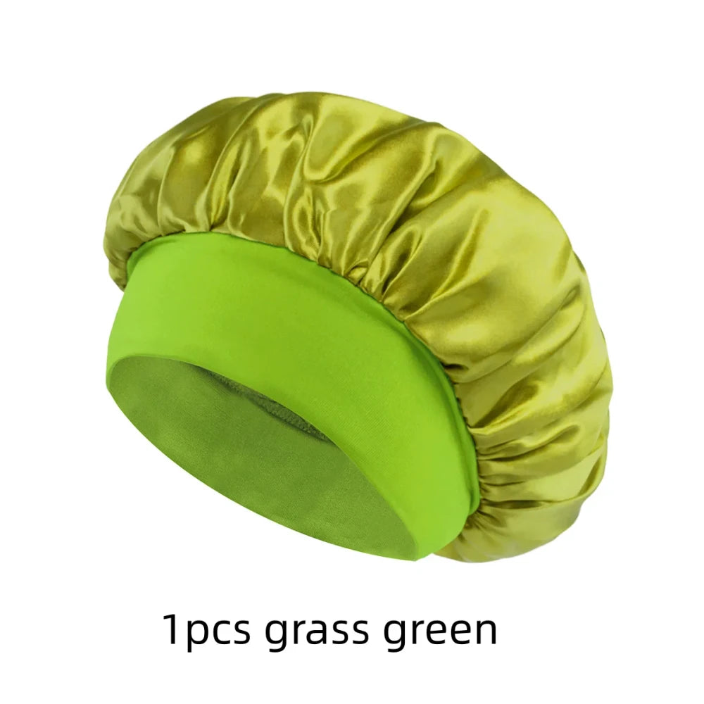 Elastic Wide Band Satin Hair Bonnet